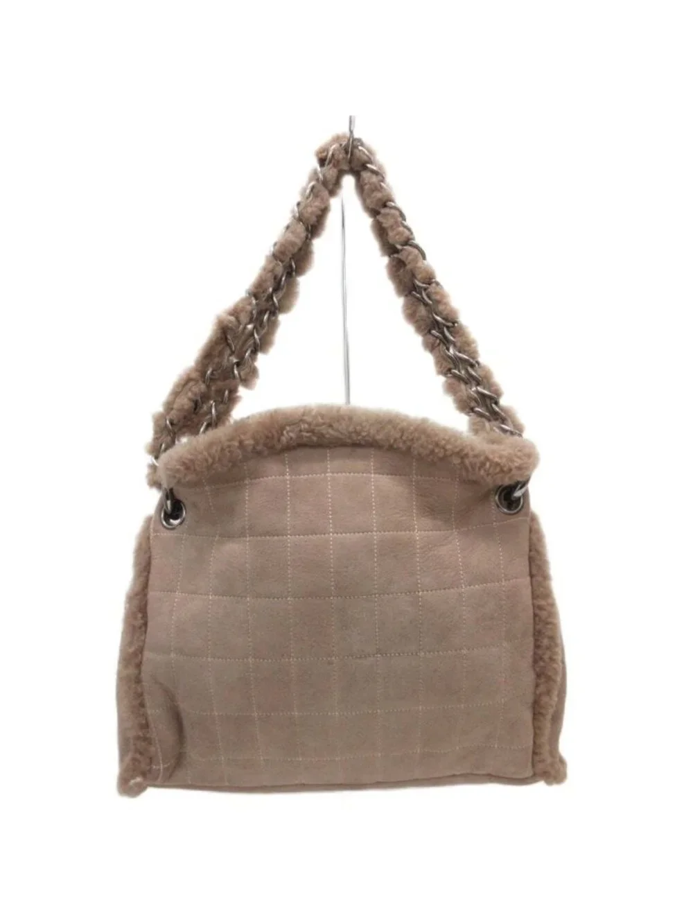 Chanel CC Logo Stitch Shearling Handbag Chain Shoulder Fleece Choco Bar